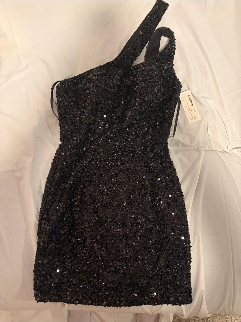 One-Shoulder Black Sequin Cocktail Dress